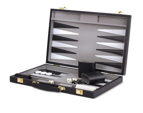 14.75" Black and Grey Backgammon in Leatherette Case