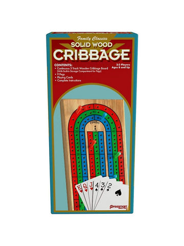 Wooden Cribbage Board with Playing Cards