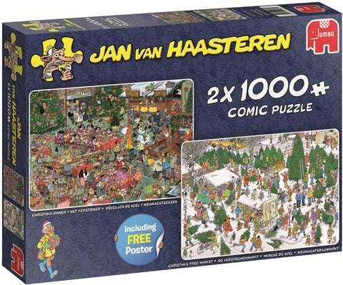 Christmas Dinner & Christmas Tree Market by Jan van Haasteren 2x1000 Puzzle