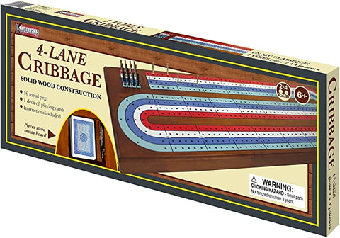 4-Track Wooden Cribbage Board with Playing Cards