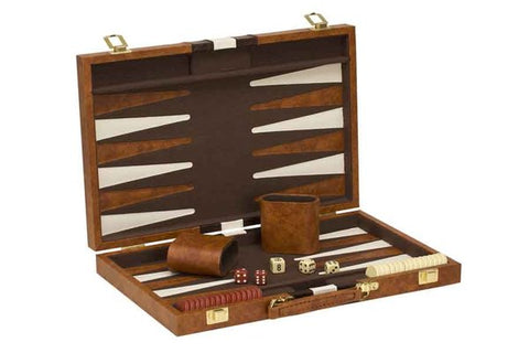 Backgammon 11" Brown and White Leatherette Case