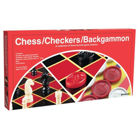 3-in-1 Chess/Checkers/Backgammon Set