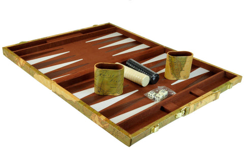 15" Classic Backgammon World Map Set in Leatherette Case