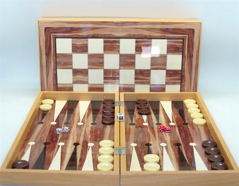 Backgammon Set 19" American Walnut Decoupage w/ Chess